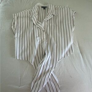 Banana Republic White Blouse with Brown Vertical Stripes